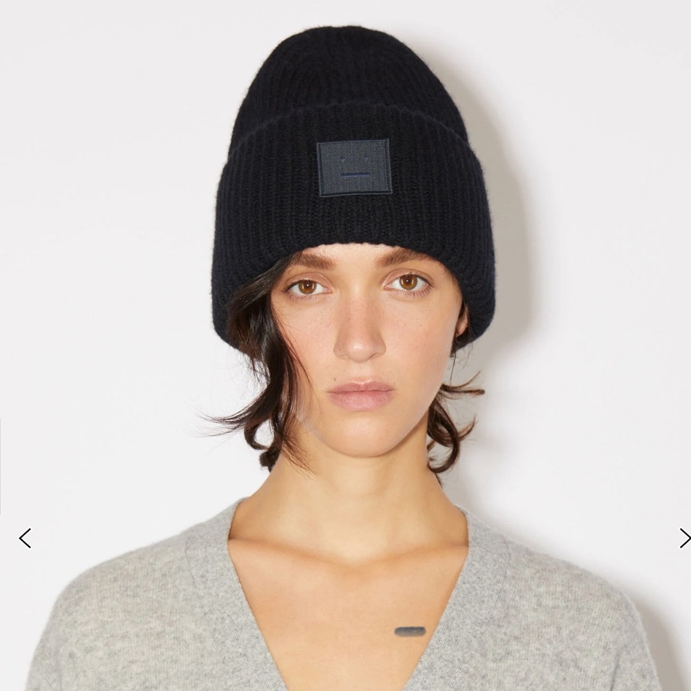 Acne Studios Face Logo Beanie Hat Black Wool
